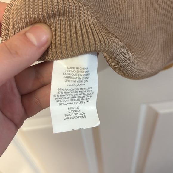 Bebe tan gold v neck short sleeve bodycon stretchy sweater tunic top dress L - Picture 11 of 11